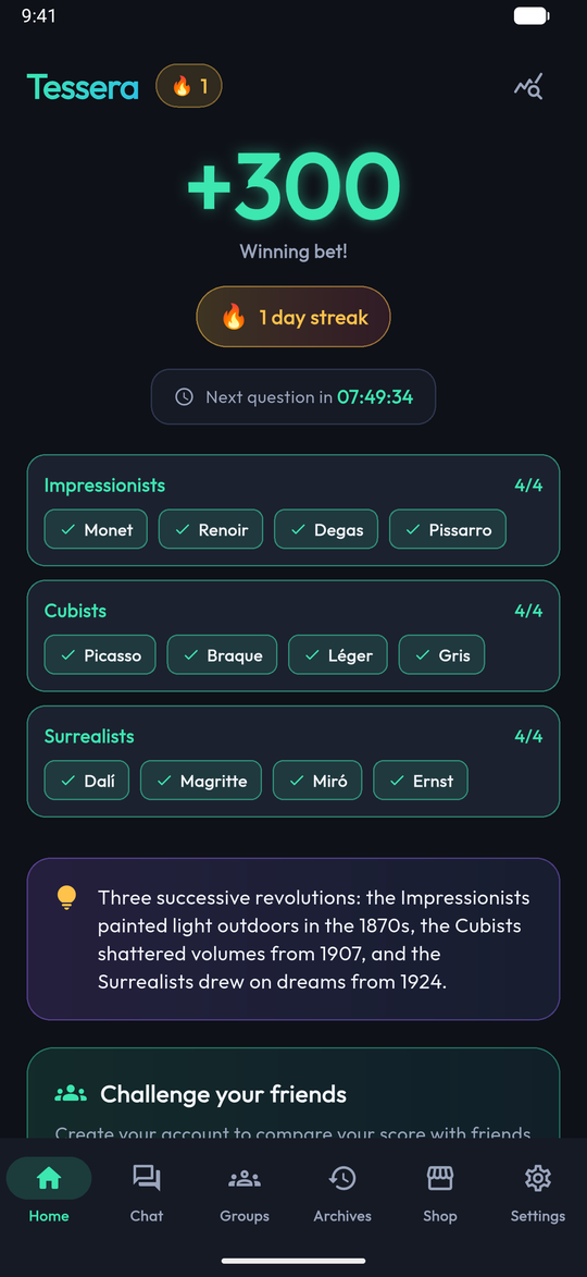 Result and score screen